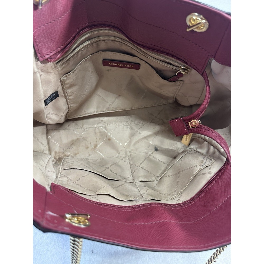 Michael Kors Burgundy Saffiano Leather Chain Tote Bag - Gold Hardware - Picture 11 of 12